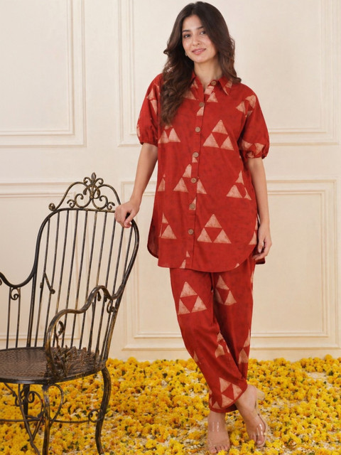 Sangria Cotton Printed Shirt with Trousers
