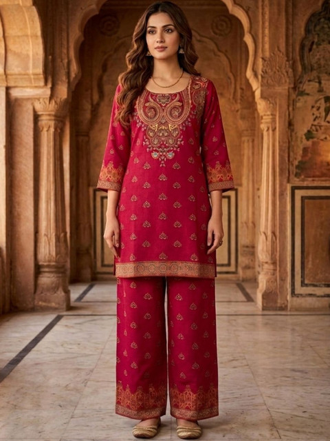 MASSTANI BY INDDUS Linen Embroidered Tunic with Palazzos - Image 4