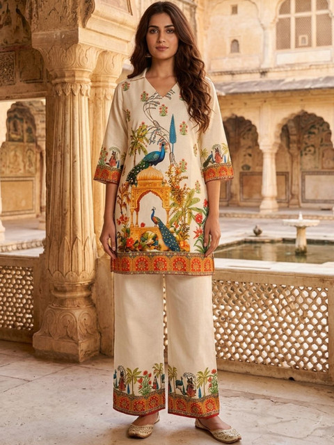 MASSTANI BY INDDUS Linen Printed Tunic with Palazzos