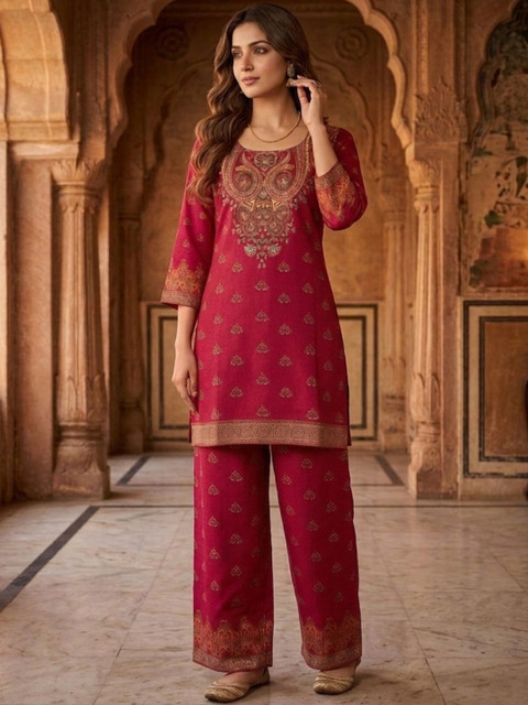 MASSTANI BY INDDUS Linen Embroidered Tunic with Palazzos