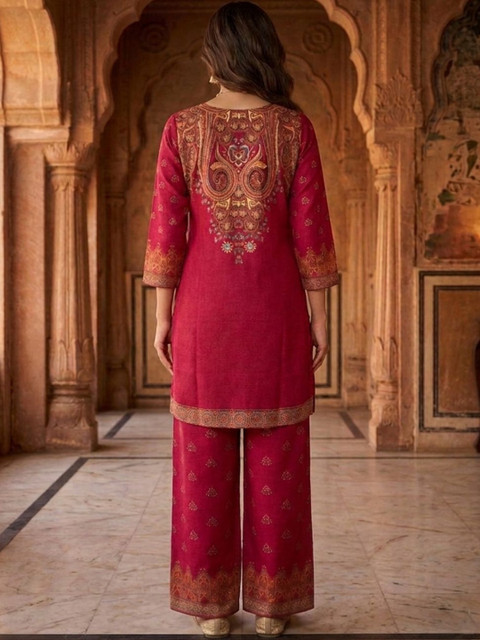 MASSTANI BY INDDUS Linen Embroidered Tunic with Palazzos - Image 5
