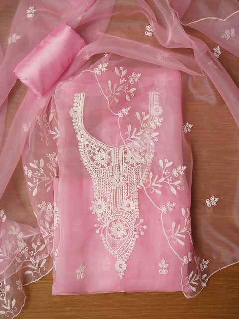 Dhaaga Ghar Embroidered Organza Unstitched Dress Material - Image 4