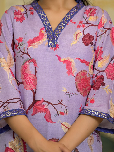 KSUT Women Floral Printed Sequinned Floral Kurta - Image 6