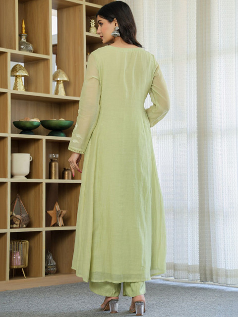 HERE&NOW Women Floral Embroidered Regular Sequinned Chanderi Silk Kurta with Palazzos & With Dupatta - Image 6