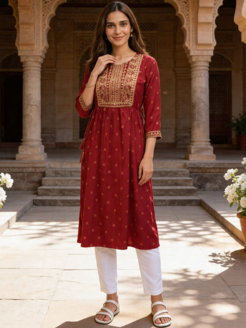 Rangita Women Ethnic Motifs Printed Thread Work Kurta
