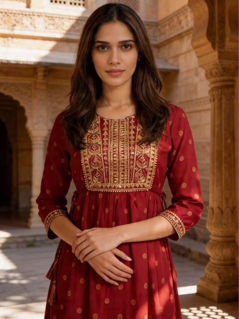 Rangita Women Ethnic Motifs Printed Thread Work Kurta - Image 2