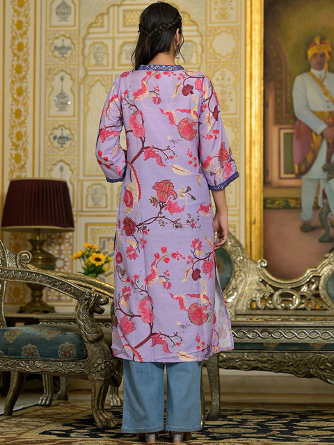 KSUT Women Floral Printed Sequinned Floral Kurta - Image 3