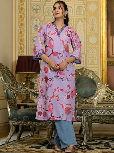KSUT Women Floral Printed Sequinned Floral Kurta - Image 7