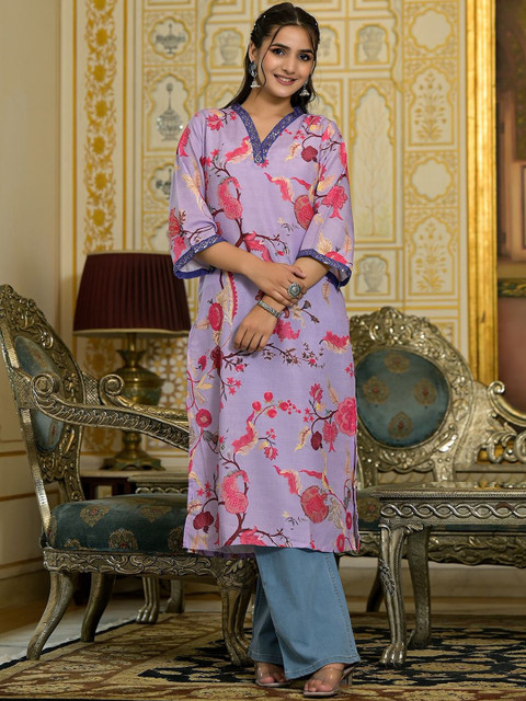 KSUT Women Floral Printed Sequinned Floral Kurta