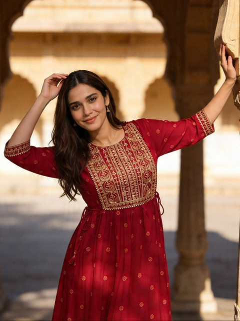 Rangita Women Ethnic Motifs Printed Thread Work Kurta - Image 3