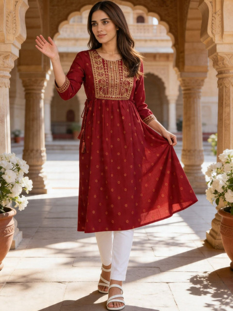 Rangita Women Ethnic Motifs Printed Thread Work Kurta - Image 4