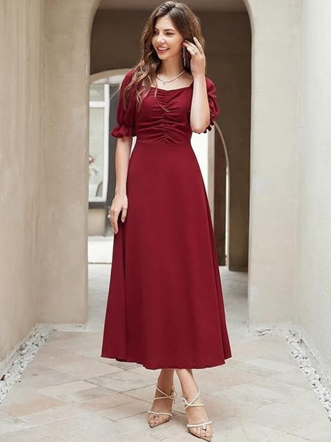 HOOk i Puff Sleeve A-Line Midi Dress