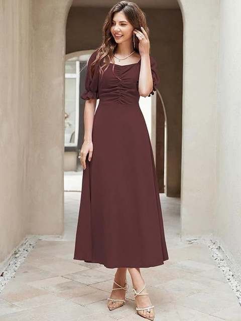 HOOk i Puff Sleeve A-Line Midi Dress