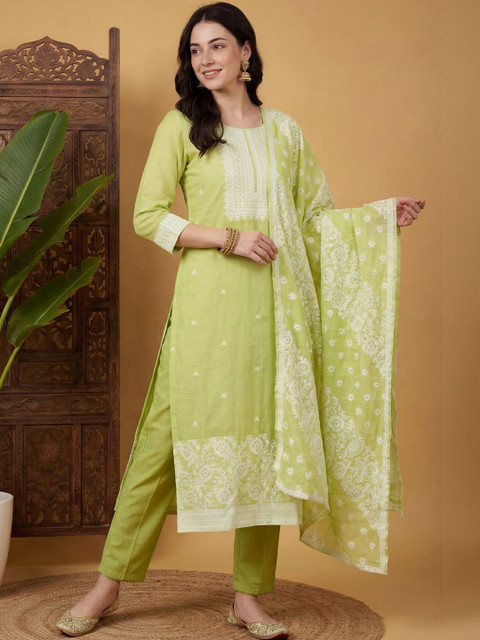 Indo Era Women Ethnic Motifs Regular Kurta with Trousers & With Dupatta