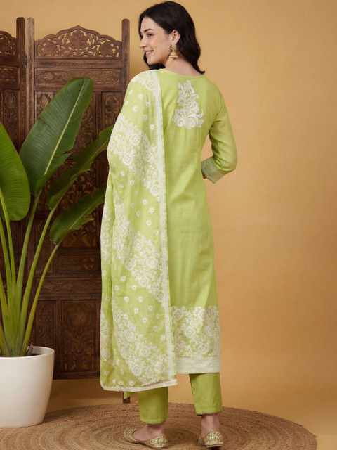 Indo Era Women Ethnic Motifs Regular Kurta with Trousers & With Dupatta - Image 4