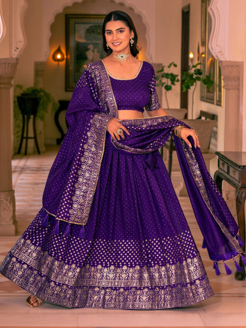 GULDORI Beads & Stones Embellished Semi-Stitched Lehenga & Unstitched Blouse With Dupatta