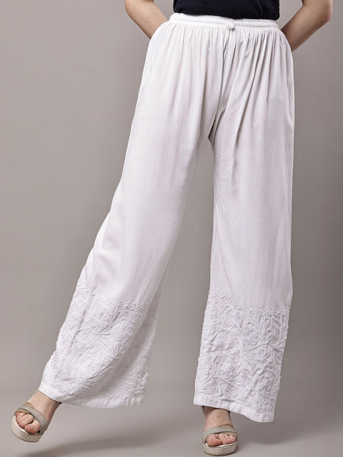 FAWOMENT Women Embroidered Knitted Ethnic Palazzos - Image 3