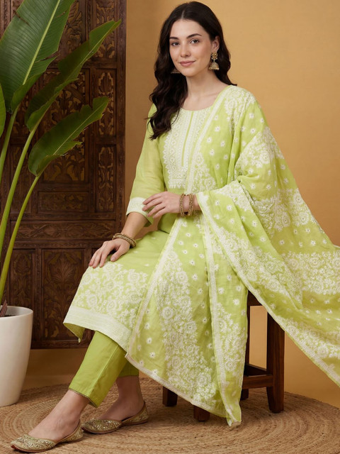 Indo Era Women Ethnic Motifs Regular Kurta with Trousers & With Dupatta - Image 5