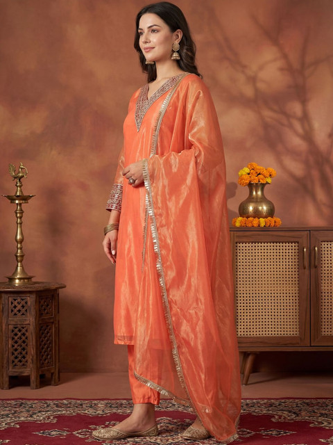 Indo Era Women Ethnic Motifs Embroidered Regular Sequinned Kurta with Trousers & With Dupatta
