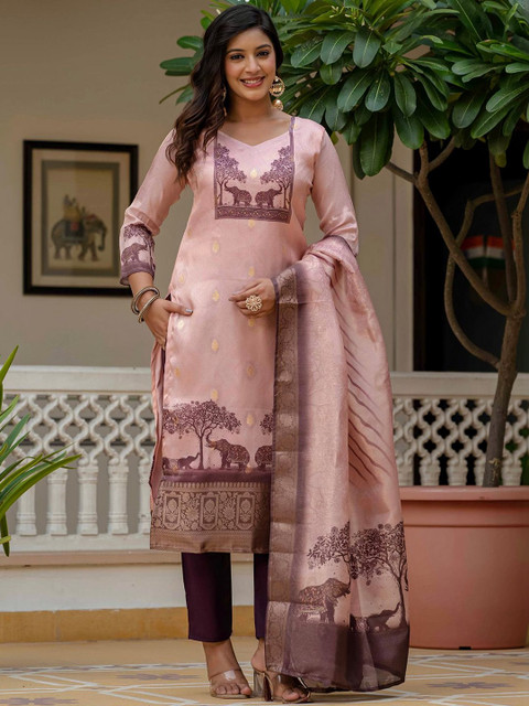 SHINISHA Women Ethnic Motifs Printed Regular Kurta with Trousers & With Dupatta
