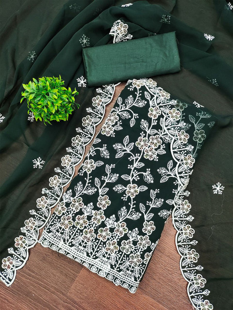 Leeza Store Embroidered Silk Georgette Unstitched Dress Material