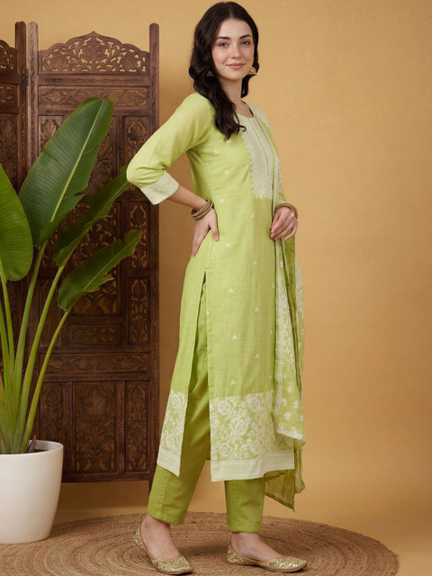 Indo Era Women Ethnic Motifs Regular Kurta with Trousers & With Dupatta - Image 3