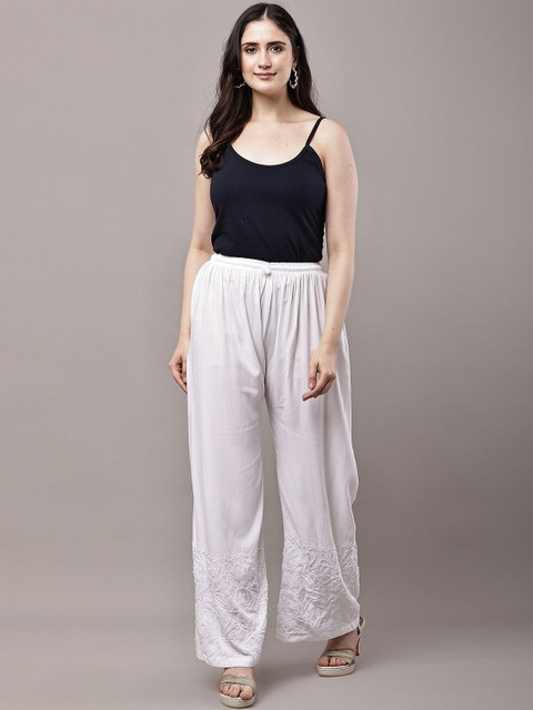 FAWOMENT Women Embroidered Knitted Ethnic Palazzos