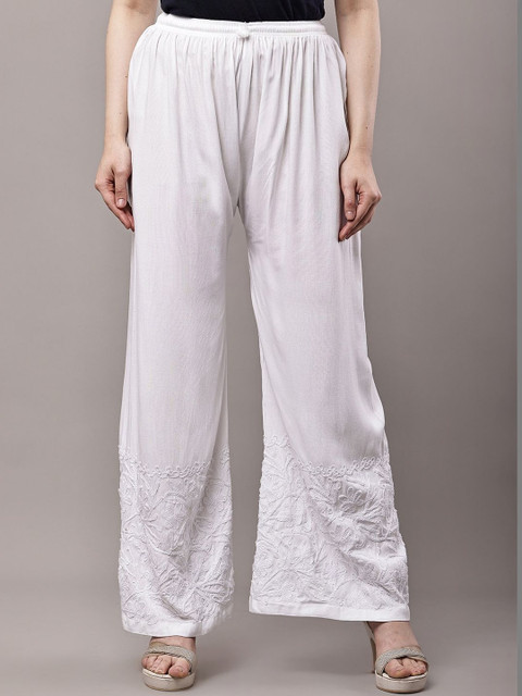 FAWOMENT Women Embroidered Knitted Ethnic Palazzos - Image 2