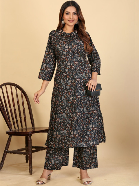 Sangria Romantic Florals Cotton Printed Tunic with Trousers
