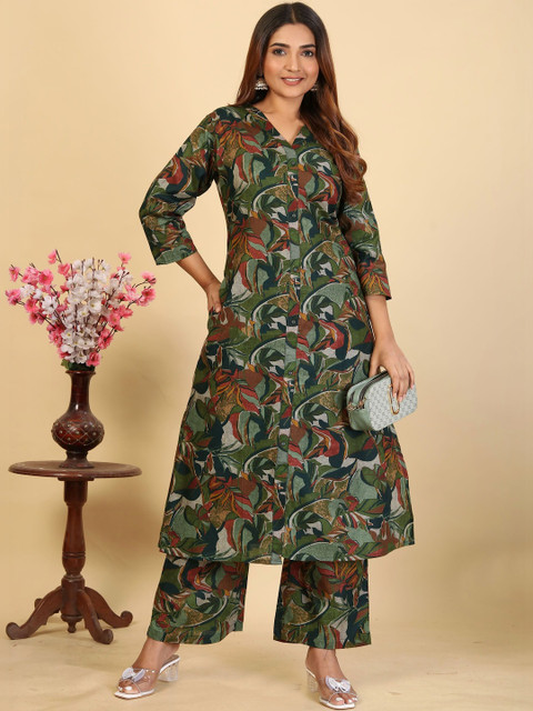 Sangria Romantic Florals Cotton Printed Tunic with Trousers