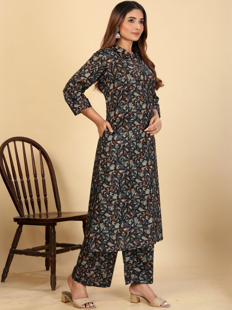 Sangria Romantic Florals Cotton Printed Tunic with Trousers - Image 2