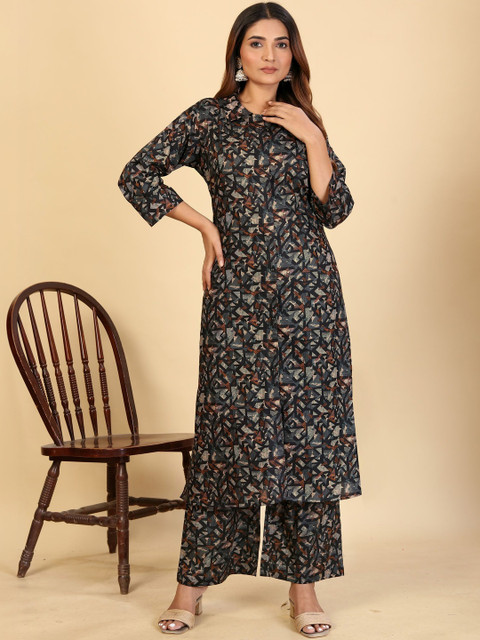 Sangria Romantic Florals Cotton Printed Tunic with Trousers - Image 5