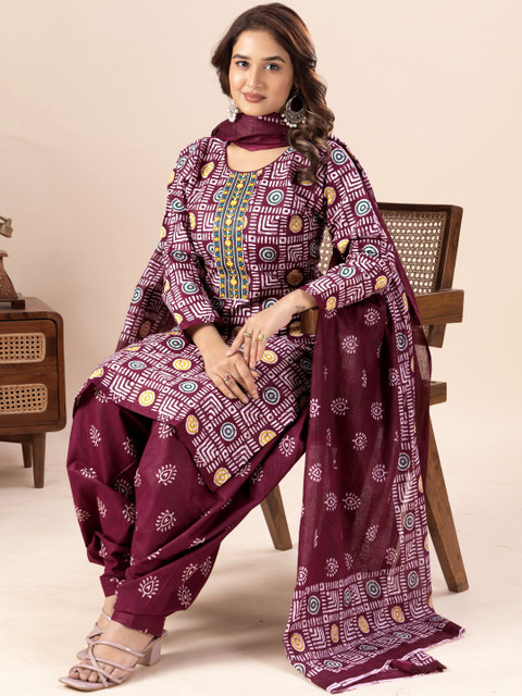 label jash Women Floral Printed Regular Pure Cotton Kurta with Salwar & With Dupatta - Image 4