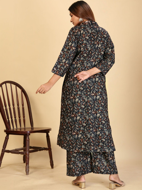 Sangria Romantic Florals Cotton Printed Tunic with Trousers - Image 3