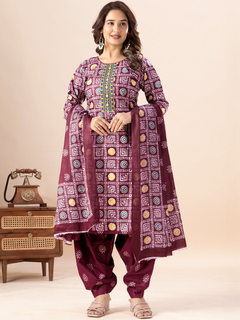 label jash Women Floral Printed Regular Pure Cotton Kurta with Salwar & With Dupatta - Image 5