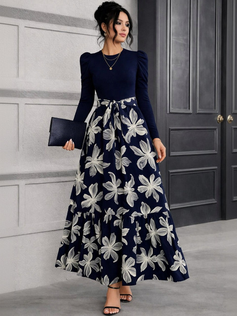 HOOk i Print Puff Sleeve Fit & Flare Maxi Dress