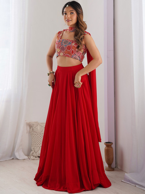 TAJOO Printed Ready to Wear Lehenga & Unstitched Blouse With Dupatta