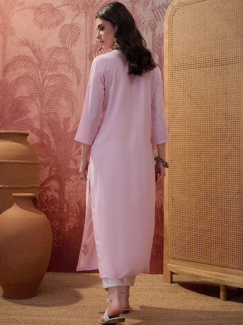 Sangria Embroidered Round Neck Kurta - Image 5