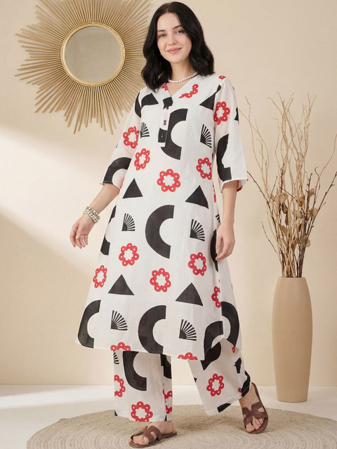 Indo Era Women Ethnic Motifs Embroidered Regular Liva Kurta with Trousers