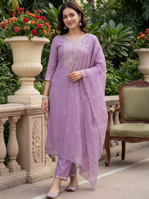 Indo Era Women Ethnic Motifs Embroidered Regular Sequinned Kurta with Trousers & With Dupatta