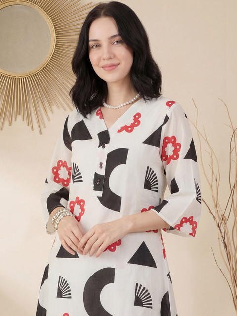 Indo Era Women Ethnic Motifs Embroidered Regular Liva Kurta with Trousers - Image 3
