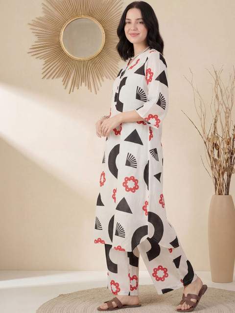 Indo Era Women Ethnic Motifs Embroidered Regular Liva Kurta with Trousers - Image 4