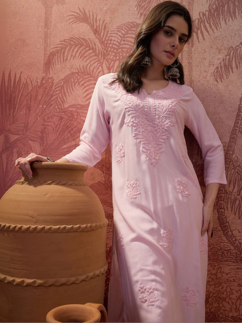 Sangria Embroidered Round Neck Kurta - Image 6