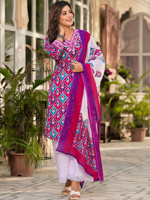 SKYLEE Women Printed Regular Kurta with Palazzos & With Dupatta - Image 4