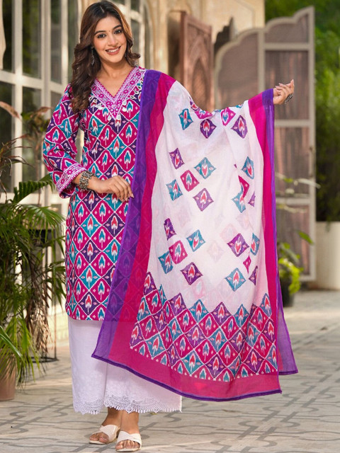 SKYLEE Women Printed Regular Kurta with Palazzos & With Dupatta