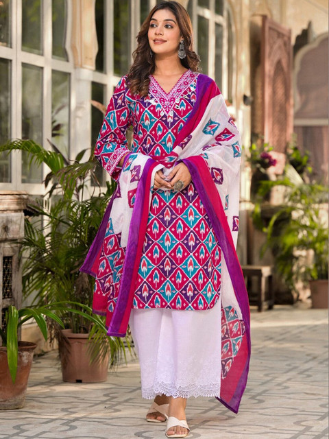 SKYLEE Women Printed Regular Kurta with Palazzos & With Dupatta - Image 5