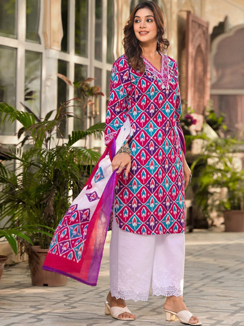 SKYLEE Women Printed Regular Kurta with Palazzos & With Dupatta - Image 3