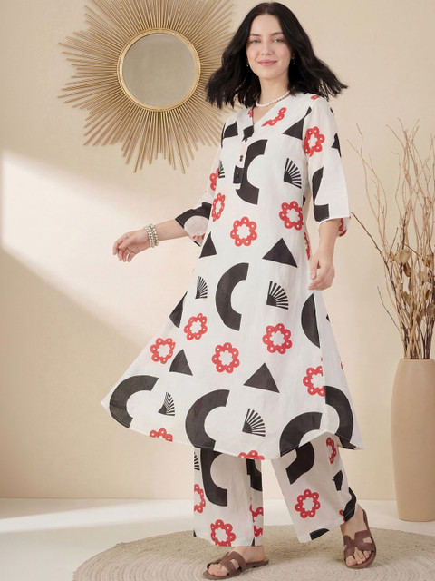 Indo Era Women Ethnic Motifs Embroidered Regular Liva Kurta with Trousers - Image 2