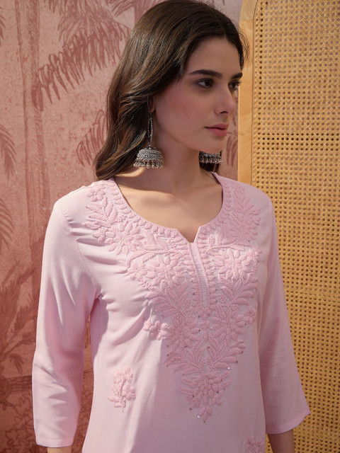 Sangria Embroidered Round Neck Kurta - Image 2