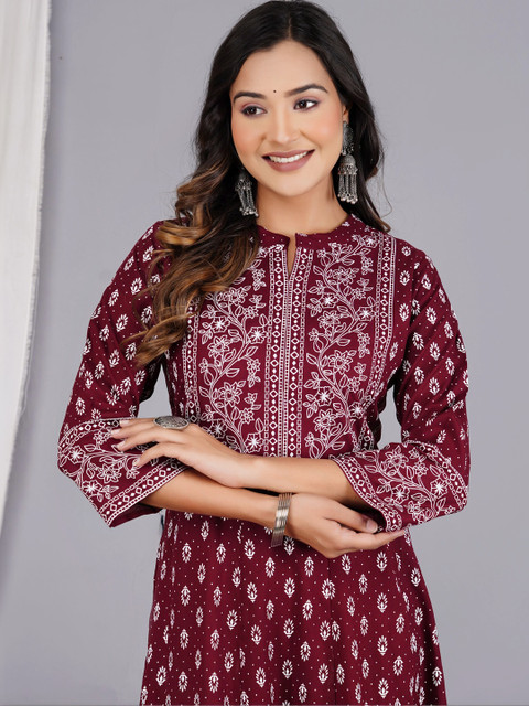 Diwikj Women Ethnic Motifs Printed Thread Work Indie Prints Anarkali Kurta - Image 4